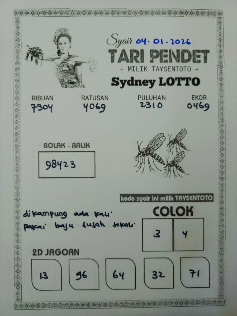 Syair Tari Pendet Sydney Hari ini Minggu, 04 Januari 2026