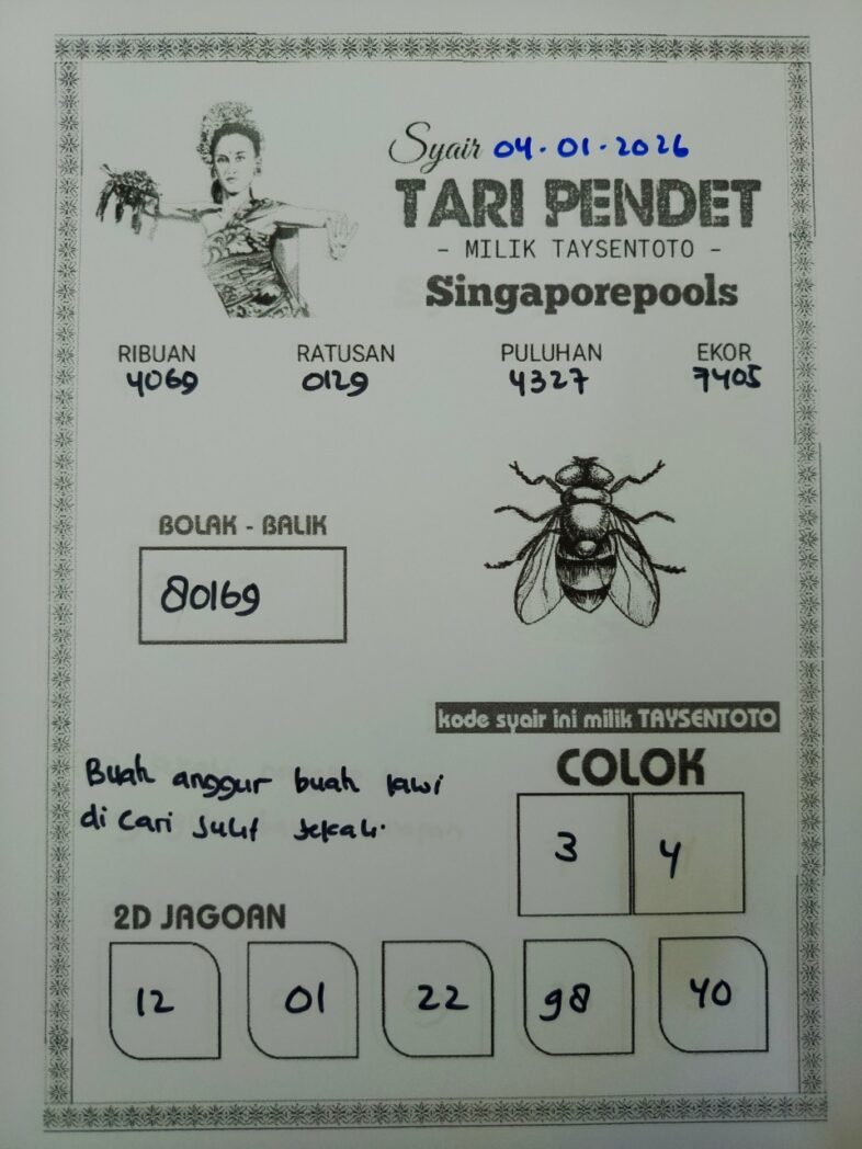 Syair Tari Pendet SGP Hari ini Minggu, 04 Januari 2026