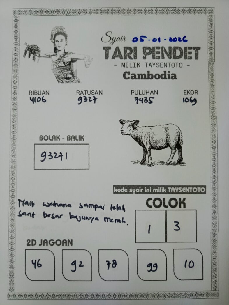 Syair Tari Pendet Cambodia Hari Ini Senin, 05 Januari 2026