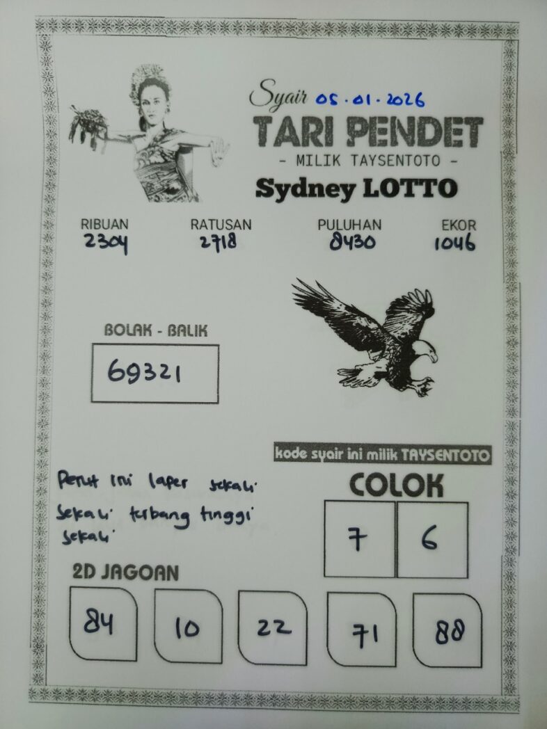Syair Tari Pendet Sydney Hari ini Senin, 05 Januari 2026