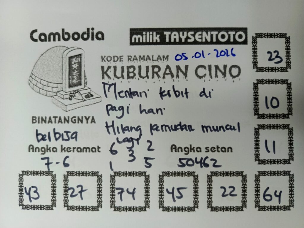 Syair Kuburan Cino Cambodia Hari Ini Senin, 05 Januari 2026
