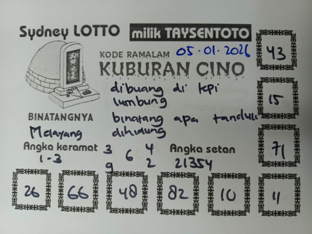 Syair Kuburan Cino Sydney Hari ini Senin, 05 Januari 2026