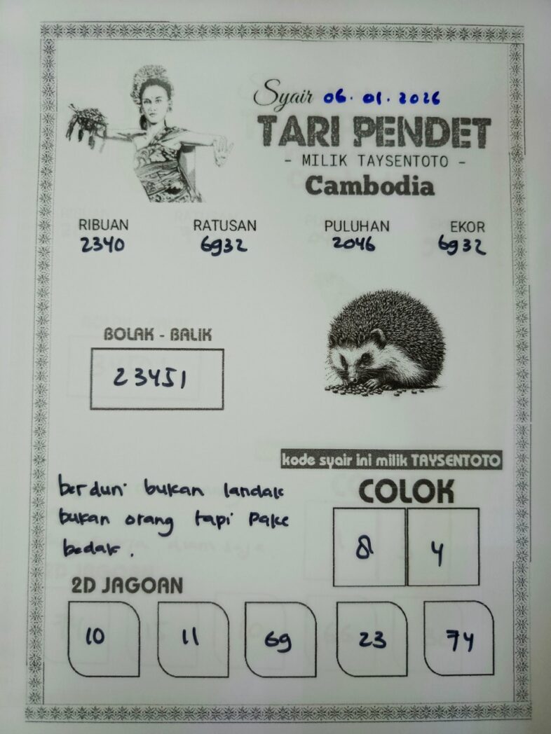 Syair Tari Pendet Cambodia Hari Ini Selasa, 06 Januari 2026