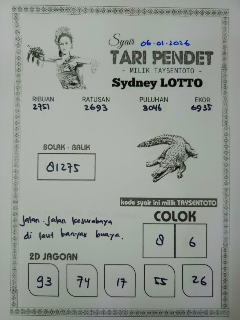 Syair Tari Pendet Sydney Hari ini Selasa, 06 Januari 2026