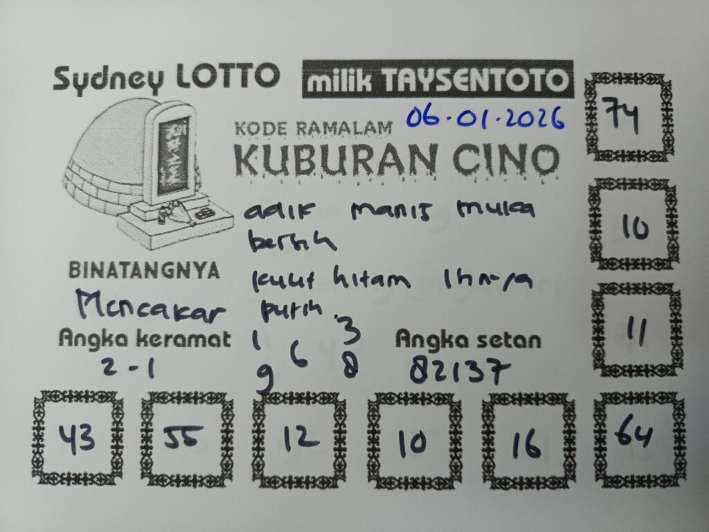Syair Kuburan Cino Sydney Hari ini Selasa, 06 Januari 2026