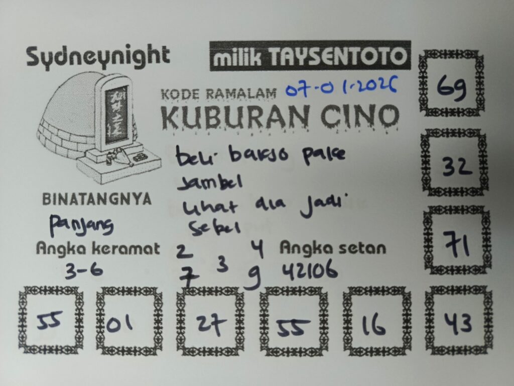 Syair Kuburan Cino SydneyNight Hari ini Rabu, 07 Januari 2026