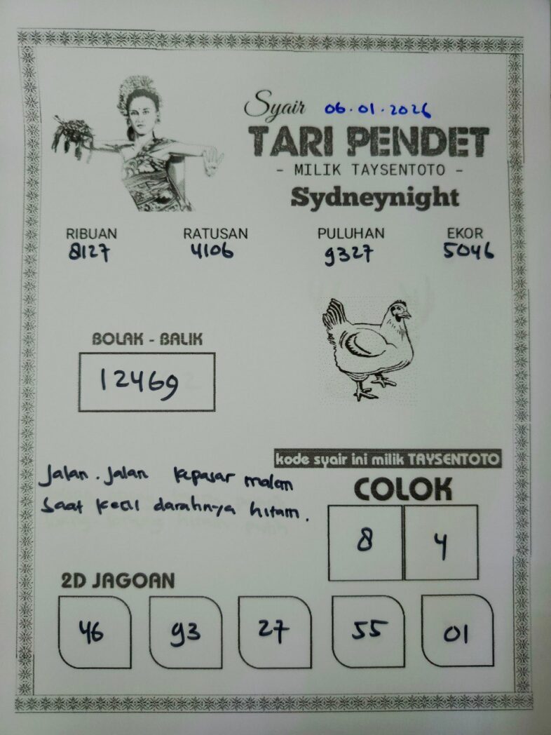 Syair Tari Pendet SydneyNight Hari ini Selasa, 06 Januari 2026