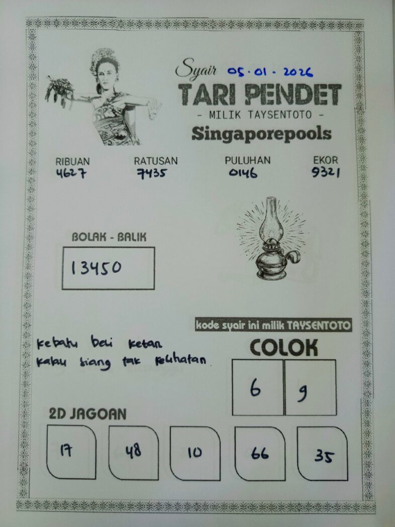 Syair Tari Pendet SGP Hari ini Senin, 05 Januari 2026