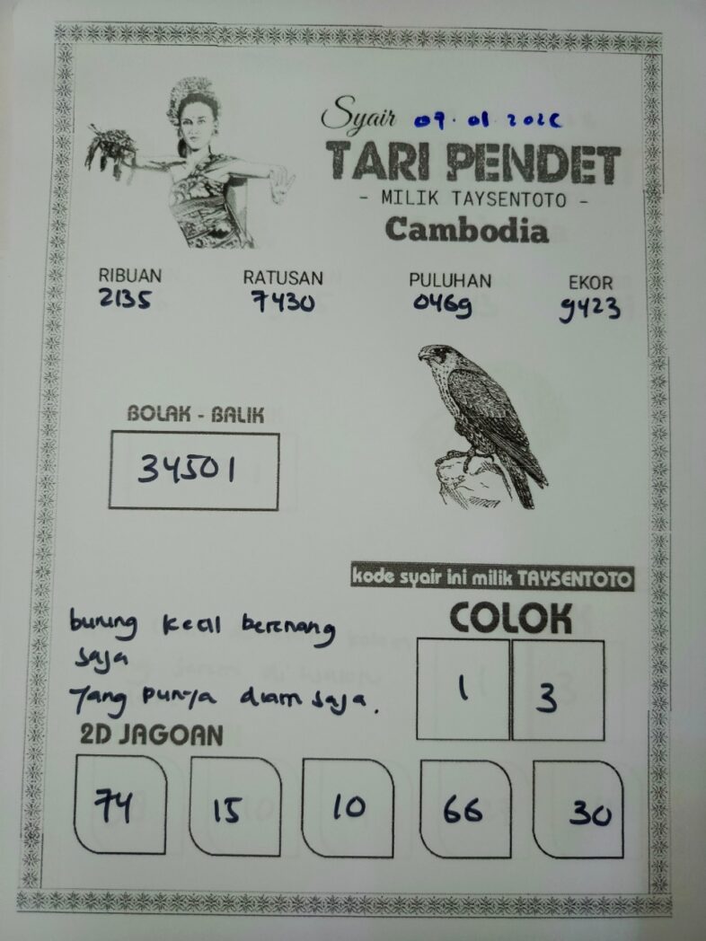 Syair Tari Pendet Cambodia Hari Ini Rabu, 07 Januari 2026