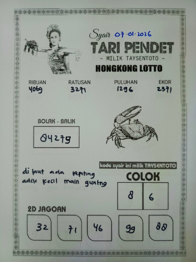 Syair Tari Pendet HK Hari Rabu, 07 Januari 2026