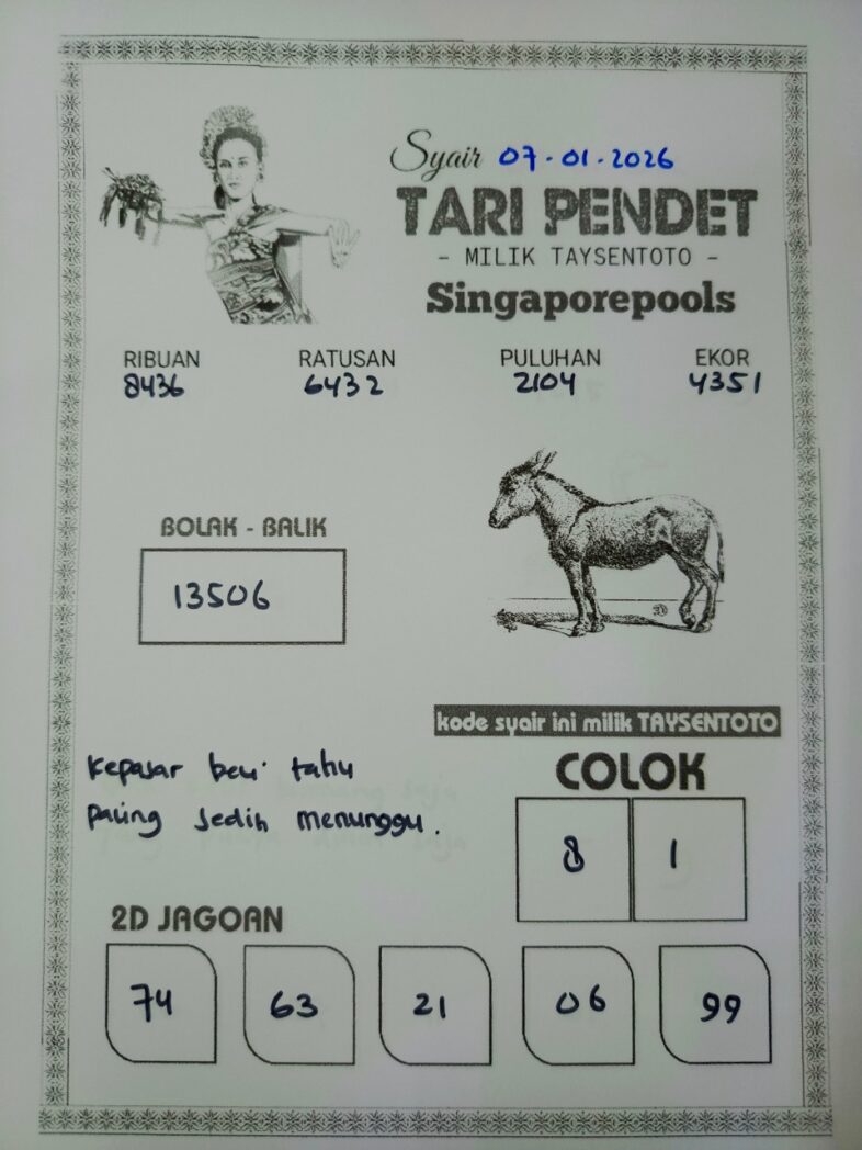 Syair Tari Pendet SGP Hari ini Rabu, 07 Januari 2026