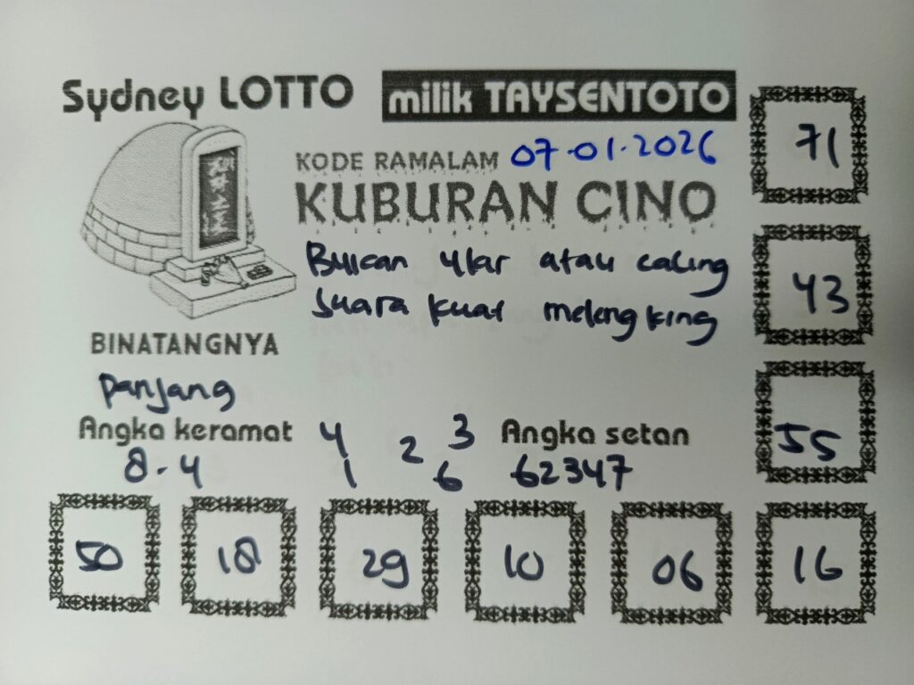 Syair Kuburan Cino Sydney Hari ini Rabu, 07 Januari 2026
