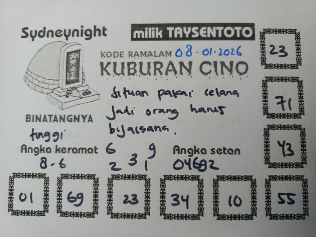 Syair Kuburan Cino SydneyNight Hari ini Kamis, 08 Januari 2026