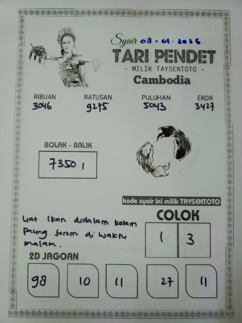 Syair Tari Pendet Cambodia Hari Ini Kamis, 08 Januari 2026