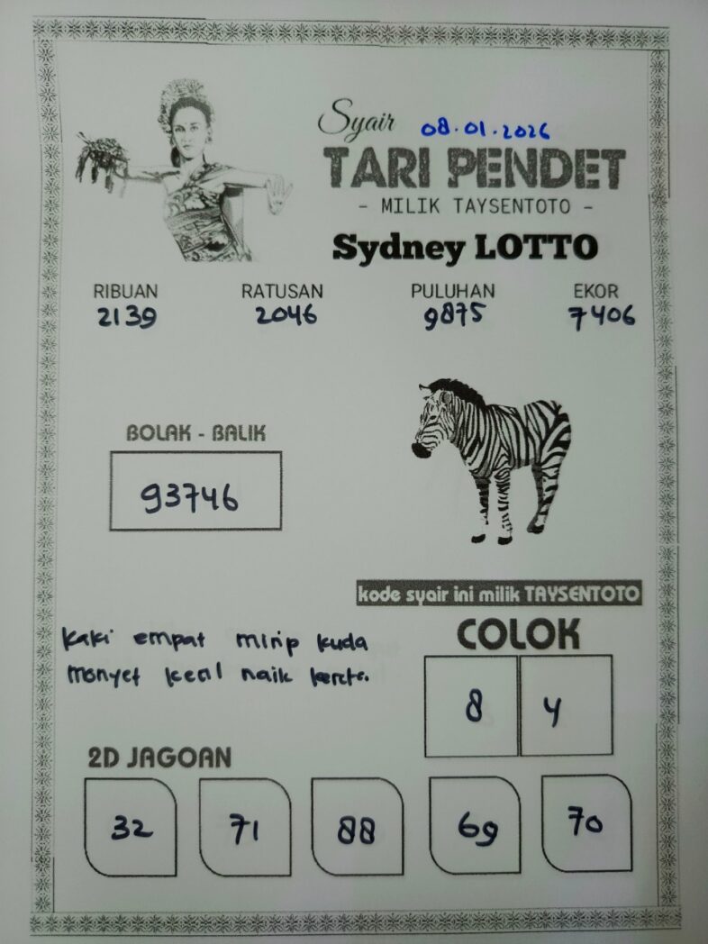 Syair Tari Pendet Sydney Hari ini Kamis, 08 Januari 2026