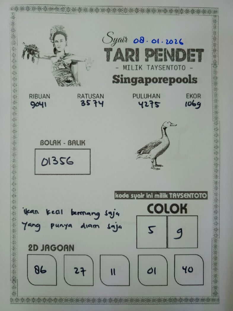 Syair Tari Pendet SGP Hari ini Kamis, 08 Januari 2026