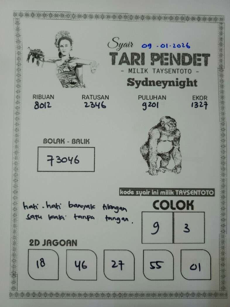 Syair Tari Pendet SydneyNight Hari ini Jumat, 09 Januari 2026