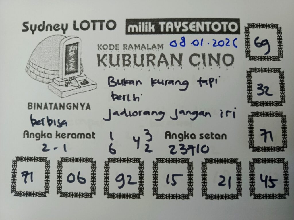 Syair Kuburan Cino Sydney Hari ini Kamis, 08 Januari 2026