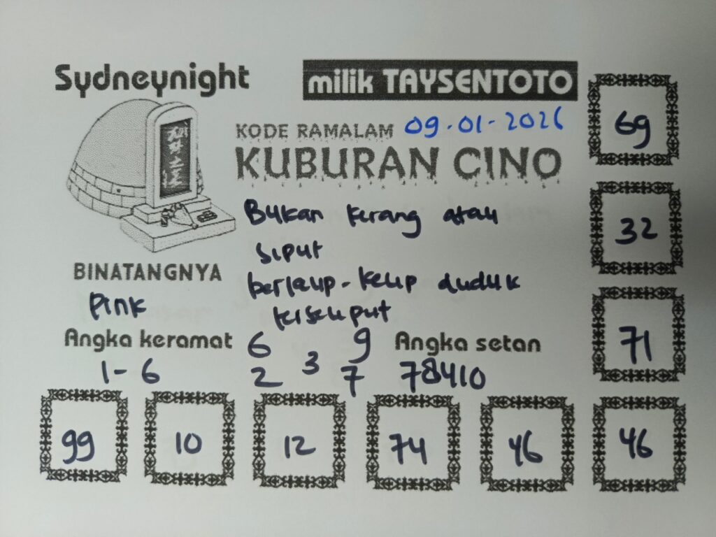 Syair Kuburan Cino SydneyNight Hari ini Jumat, 09 Januari 2026
