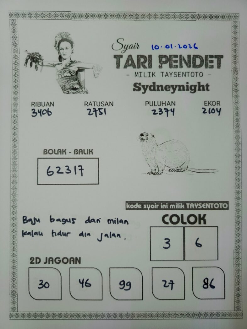 Syair Tari Pendet SydneyNight Hari ini Sabtu, 10 Januari 2026