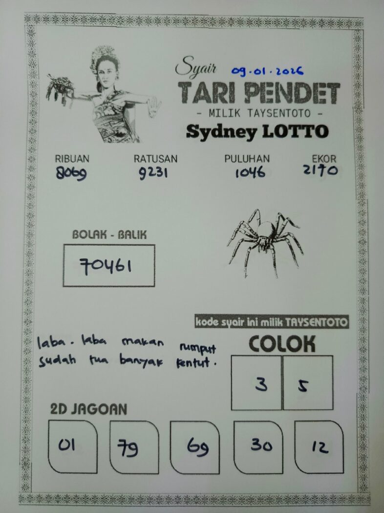 Syair Tari Pendet Sydney Hari ini Jumat, 09 Januari 2026