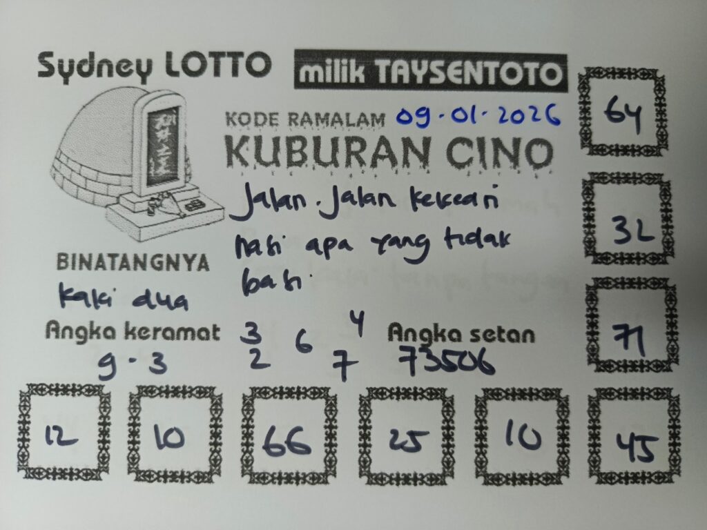 Syair Kuburan Cino Sydney Hari ini Jumat, 09 Januari 2026