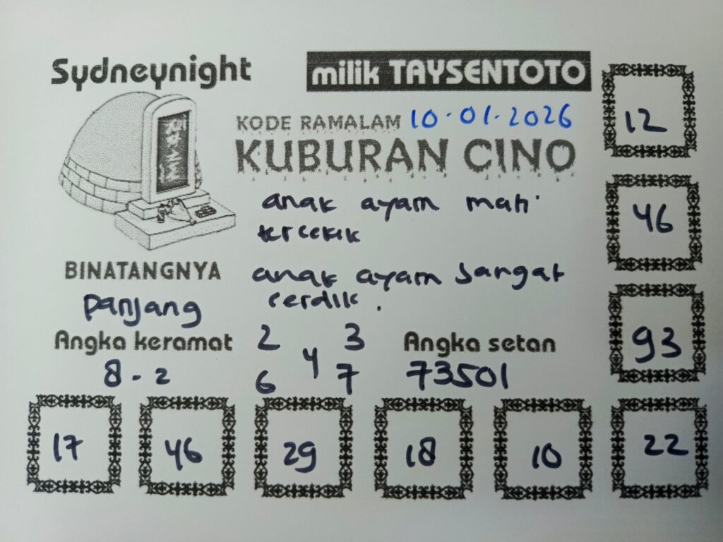 Syair Kuburan Cino SydneyNight Hari ini Sabtu, 10 Januari 2026