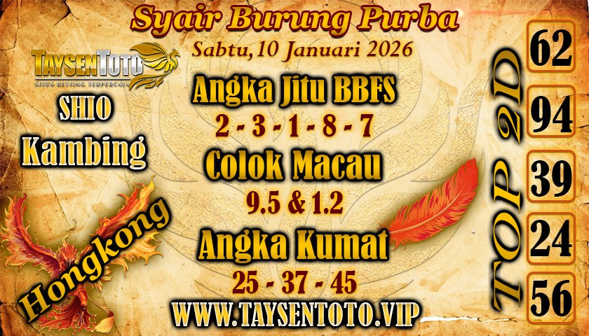 Syair Burung Purba HK Hari Sabtu, 10 Januari 2026