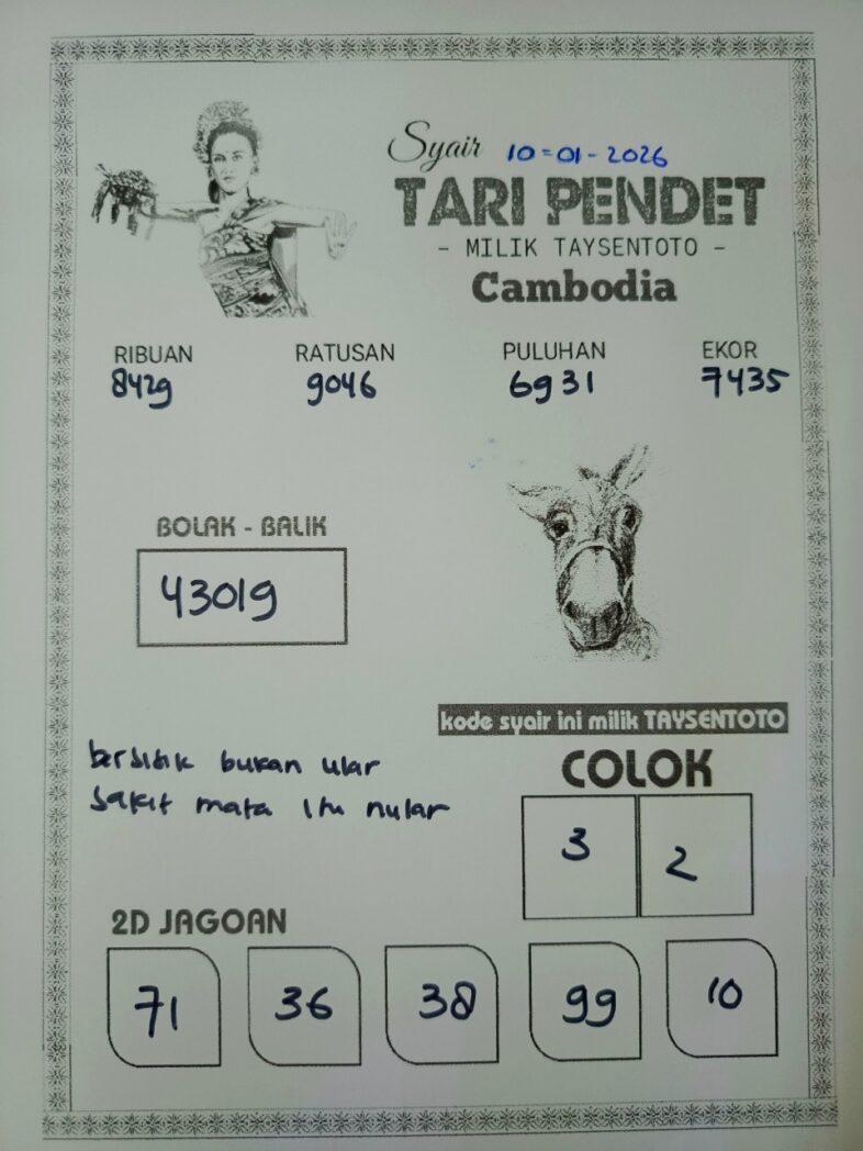 Syair Tari Pendet Cambodia Hari Ini Sabtu, 10 Januari 2026