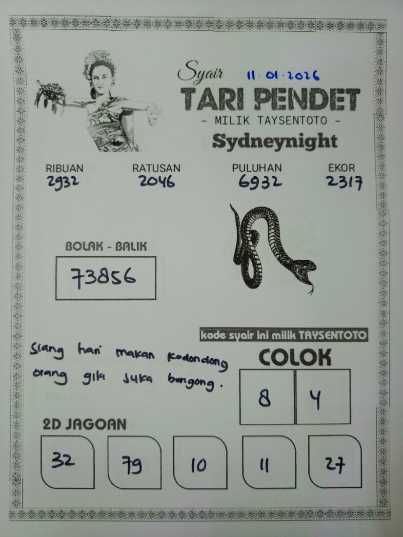 Syair Tari Pendet SydneyNight Hari ini Minggu, 11 Januari 2026