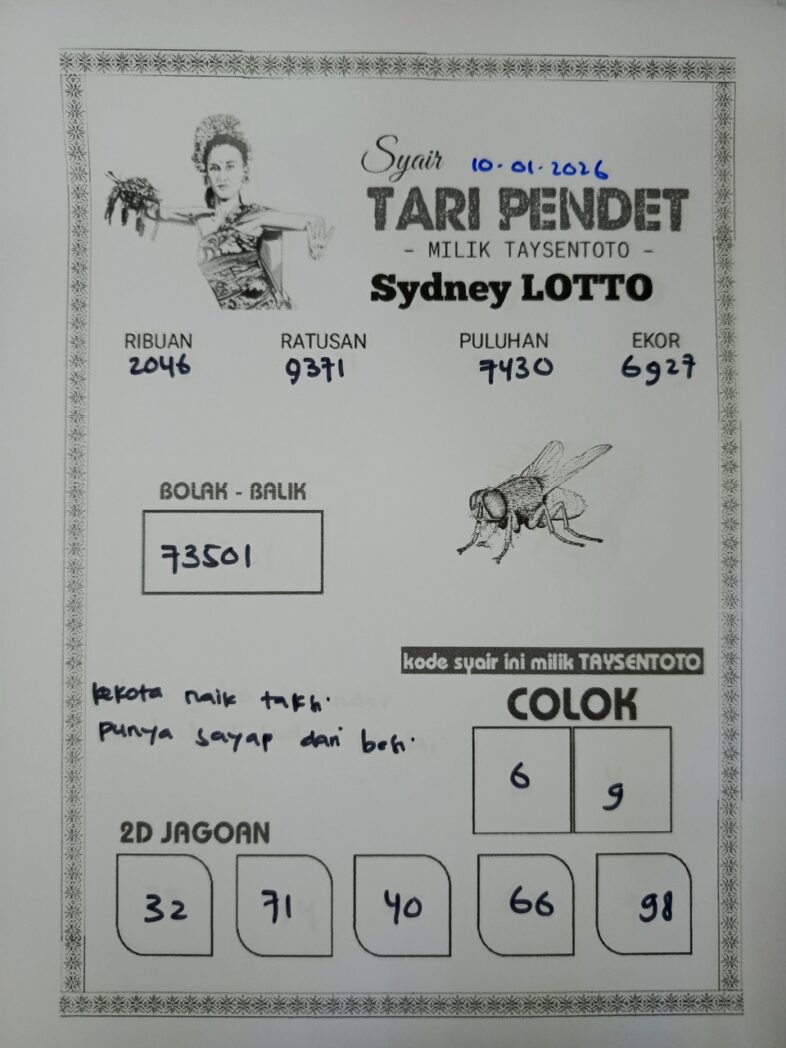 Syair Tari Pendet Sydney Hari ini Sabtu, 10 Januari 2026