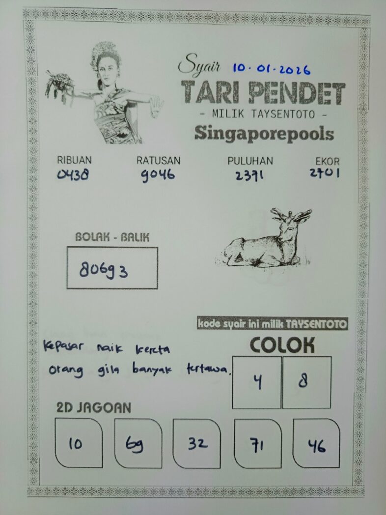 Syair Tari Pendet SGP Hari ini Sabtu, 10 Januari 2026