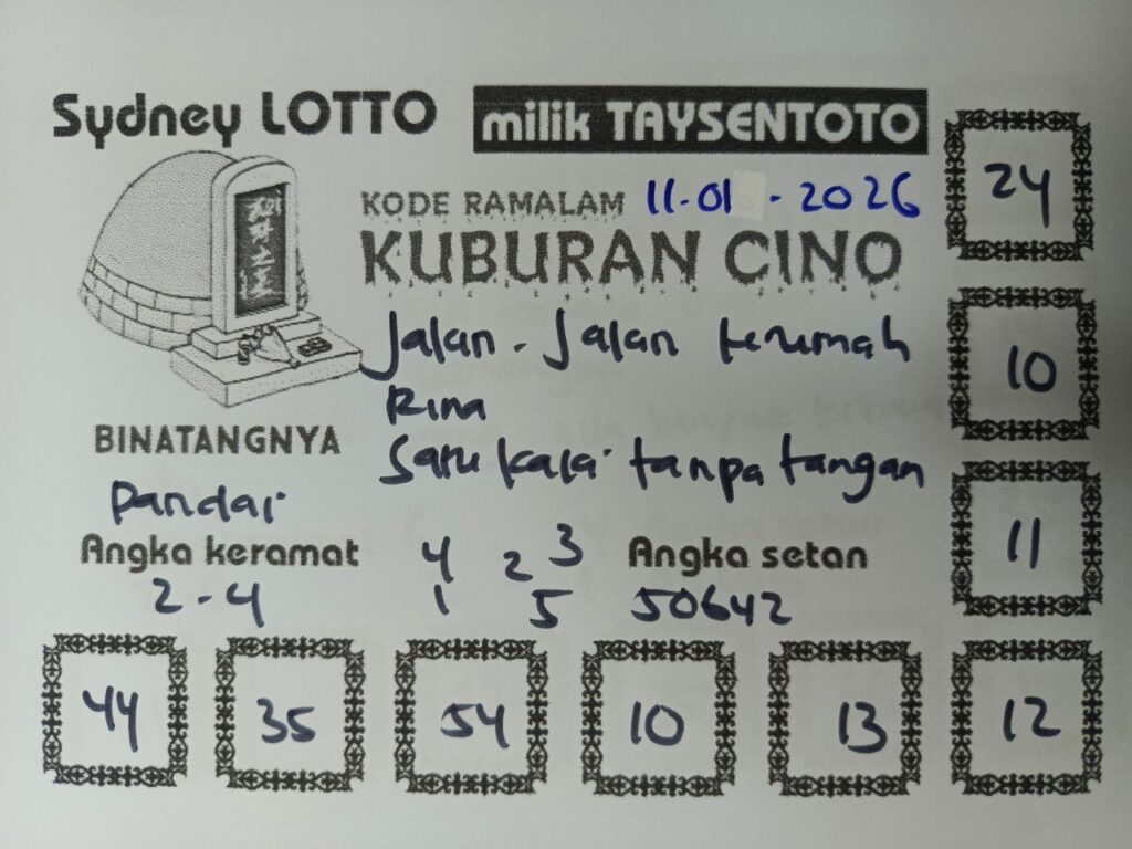 Syair Kuburan Cino Sydney Hari ini Minggu, 11 Januari 2026