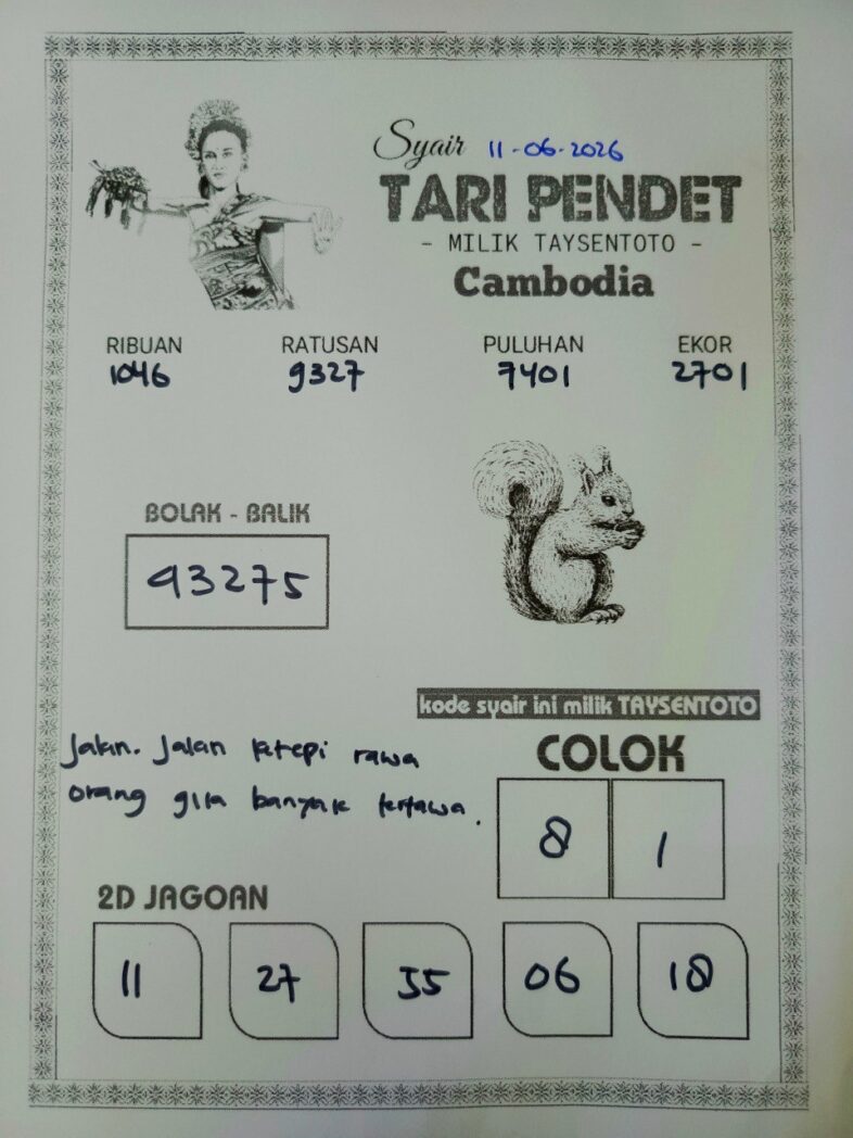 Syair Tari Pendet Cambodia Hari Ini Minggu, 11 Januari 2026