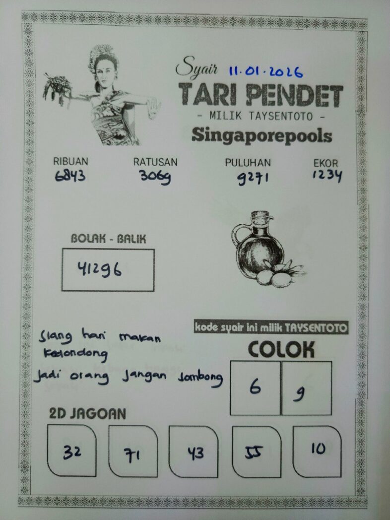 Syair Tari Pendet SGP Hari ini Minggu, 11 Januari 2026