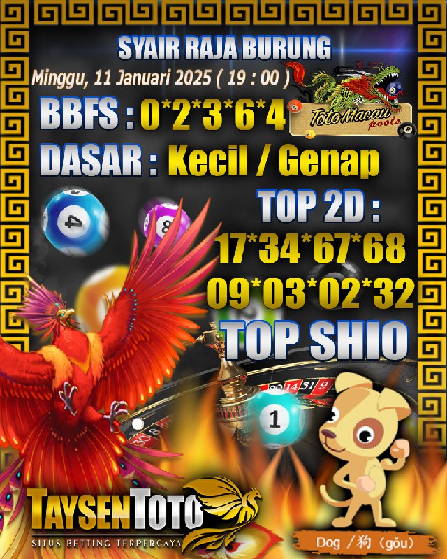 Syair Raja Burung Toto Macau Hari Sabtu, 10 Januari 2026| 19 : 00 WIB