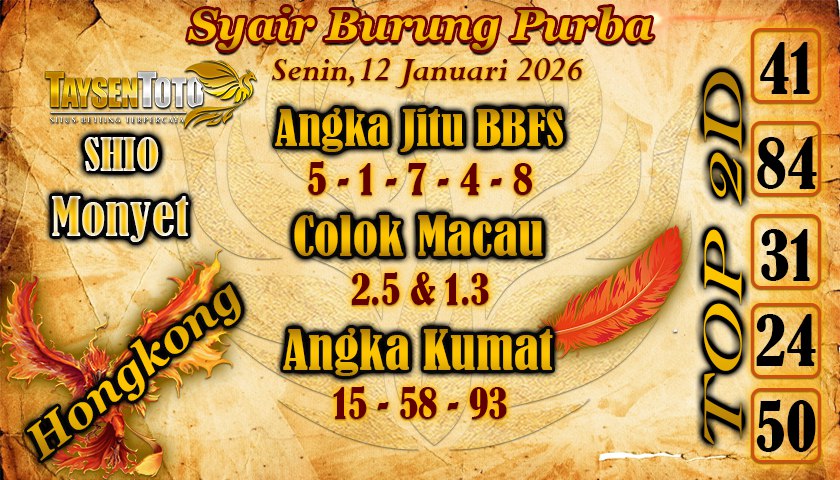 Syair Burung Purba HK Hari Senin, 12 Januari 2026