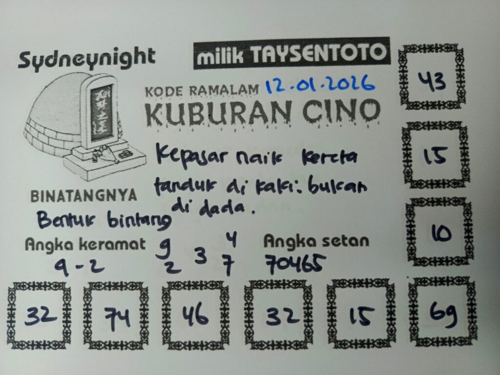 Syair Kuburan Cino SydneyNight Hari ini Senin, 12 Januari 2026