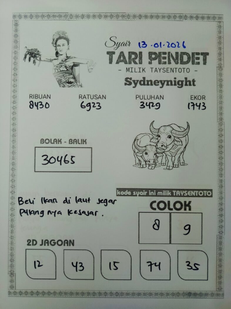 Syair Tari Pendet SydneyNight Hari ini Selasa, 13 Januari 2026
