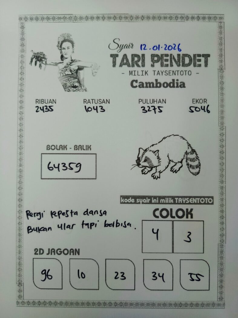 Syair Tari Pendet Cambodia Hari Ini Senin, 12 Januari 2026