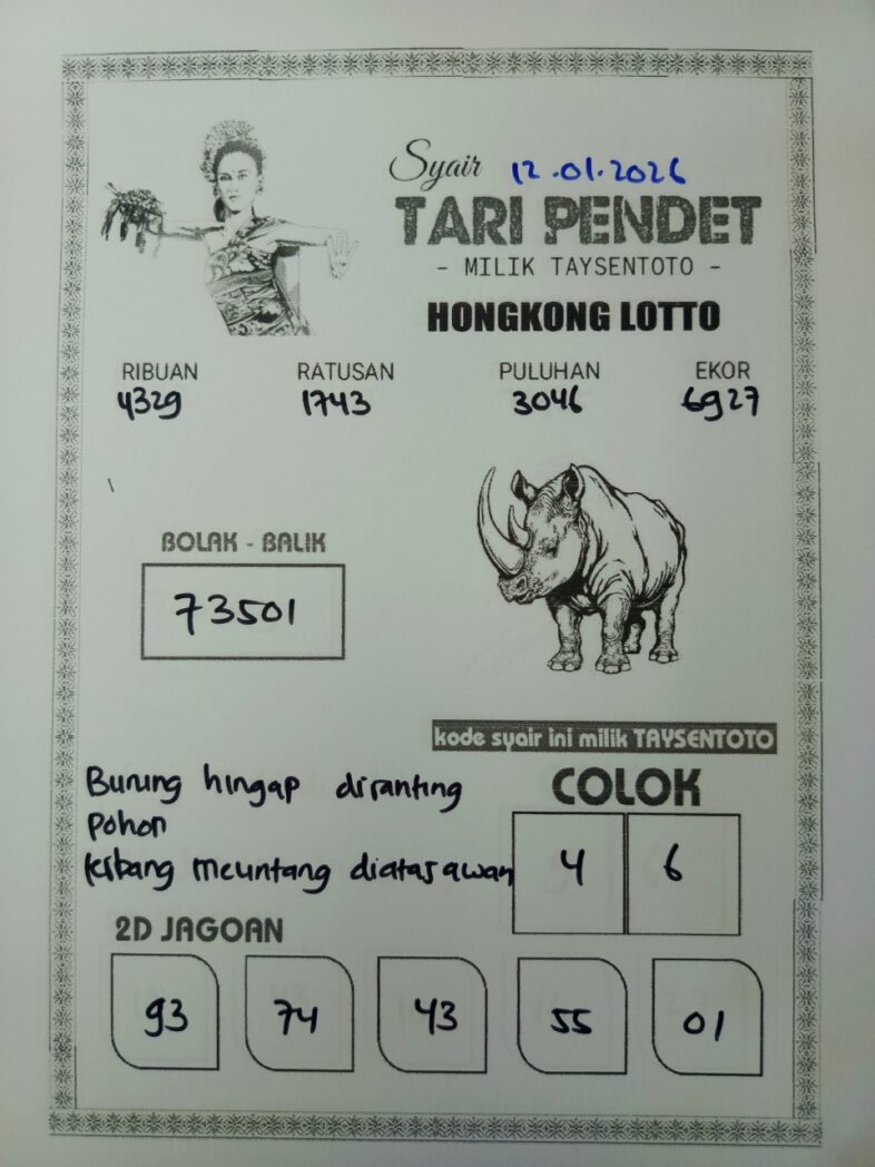 Syair Tari Pendet HK Hari Senin, 12 Januari 2026