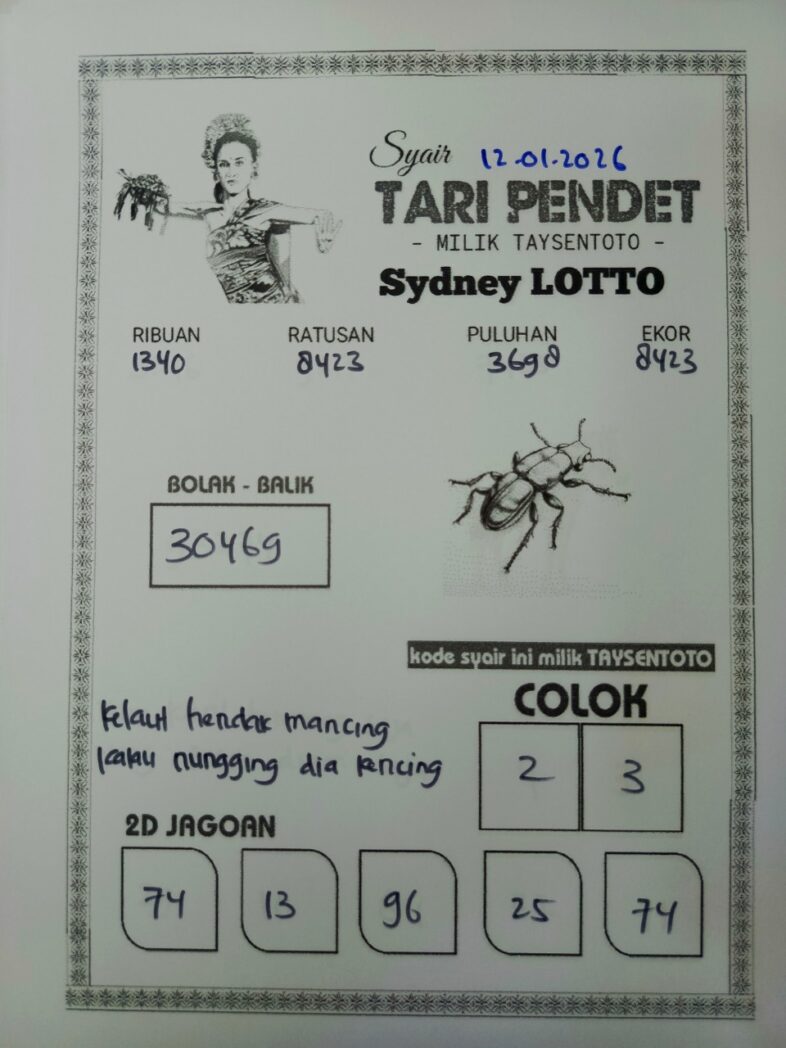 Syair Tari Pendet Sydney Hari ini Senin, 12 Januari 2026