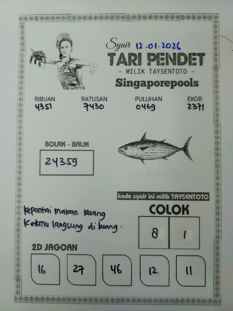 Syair Tari Pendet SGP Hari ini Senin, 12 Januari 2026