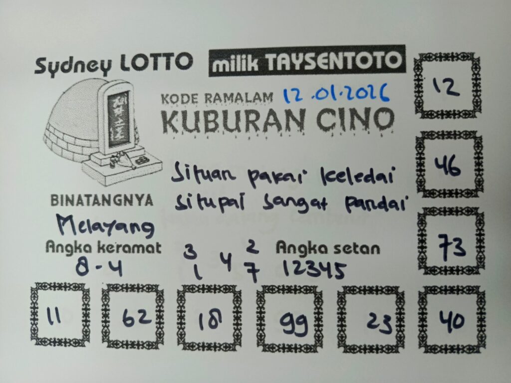 Syair Kuburan Cino Sydney Hari ini Senin, 12 Januari 2026