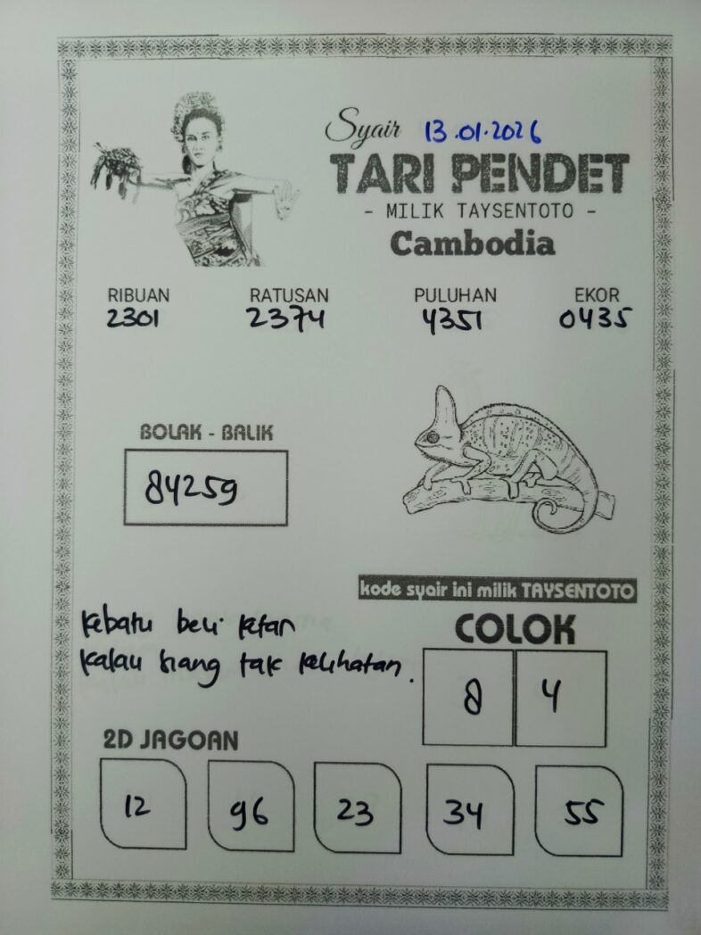 Syair Tari Pendet Cambodia Hari Ini Selasa, 13 Januari 2026