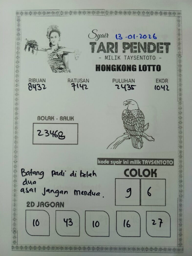 Syair Tari Pendet HK Hari Selasa, 13 Januari 2026