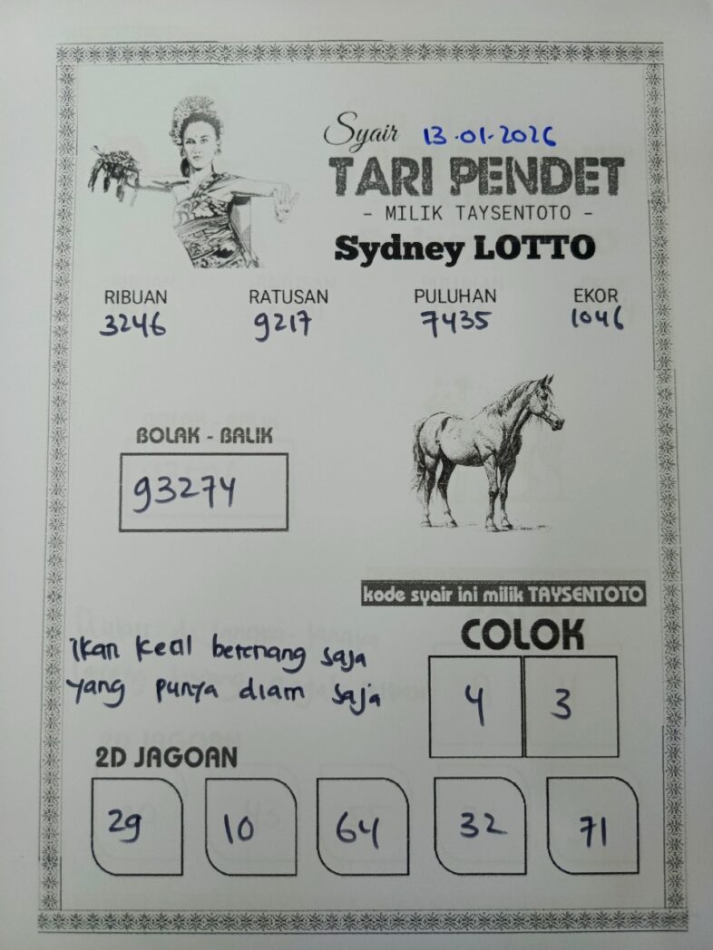 Syair Tari Pendet Sydney Hari ini Selasa, 13 Januari 2026