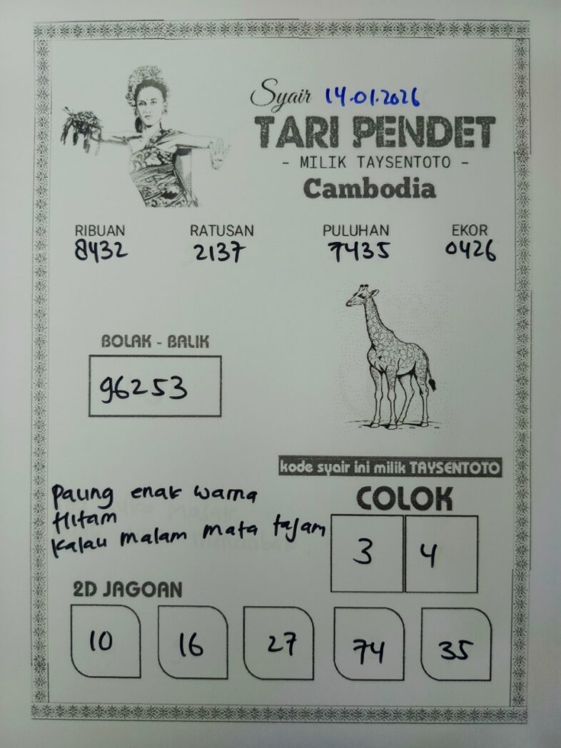 Syair Tari Pendet Cambodia Hari Ini Rabu, 14 Januari 2026