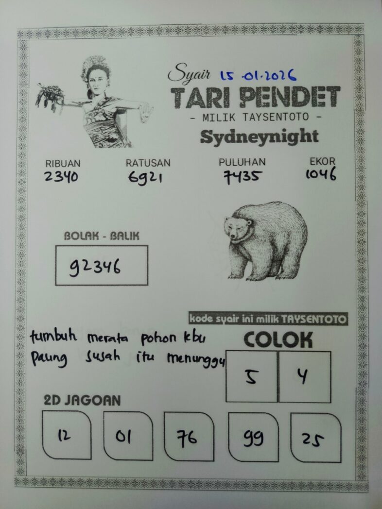 Syair Tari Pendet SydneyNight Hari ini Kamis, 15 Januari 2026