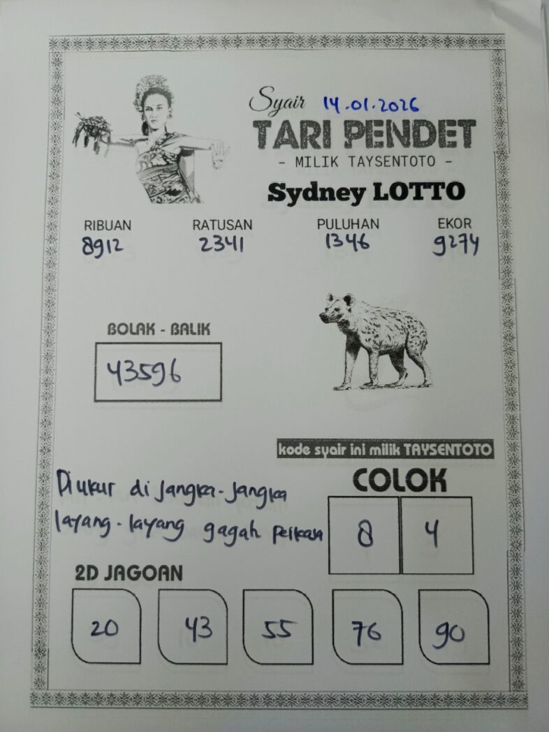 Syair Tari Pendet Sydney Hari ini Rabu, 14 Januari 2026